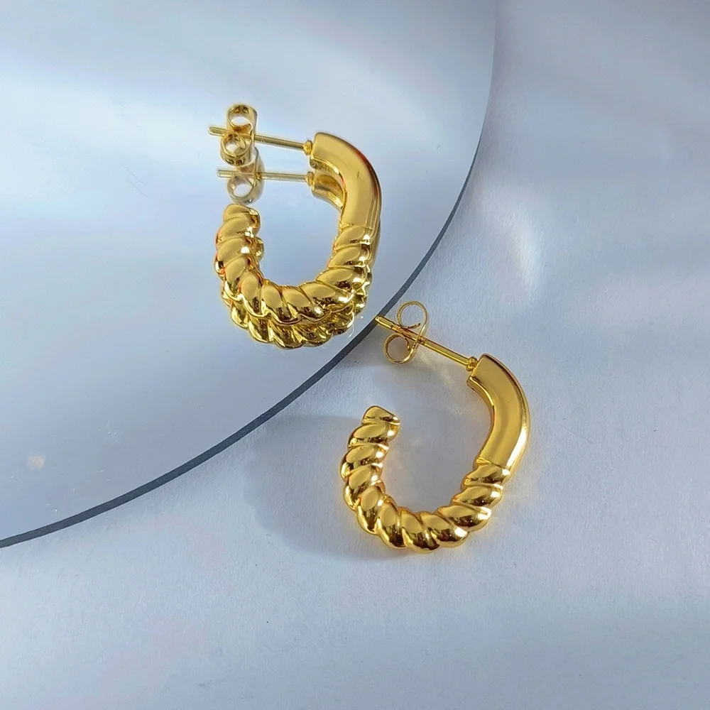 NEW💎18K Gold Hoop Earrings*Twisted Hoop Earrings - Picture 4 of 7